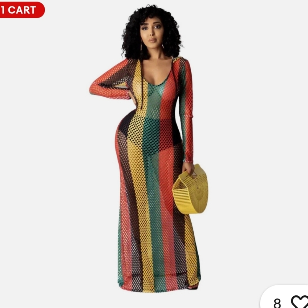 Multicolor Striped Mesh Maxi Dress Sz XXL NWOT - Picture 3 of 6